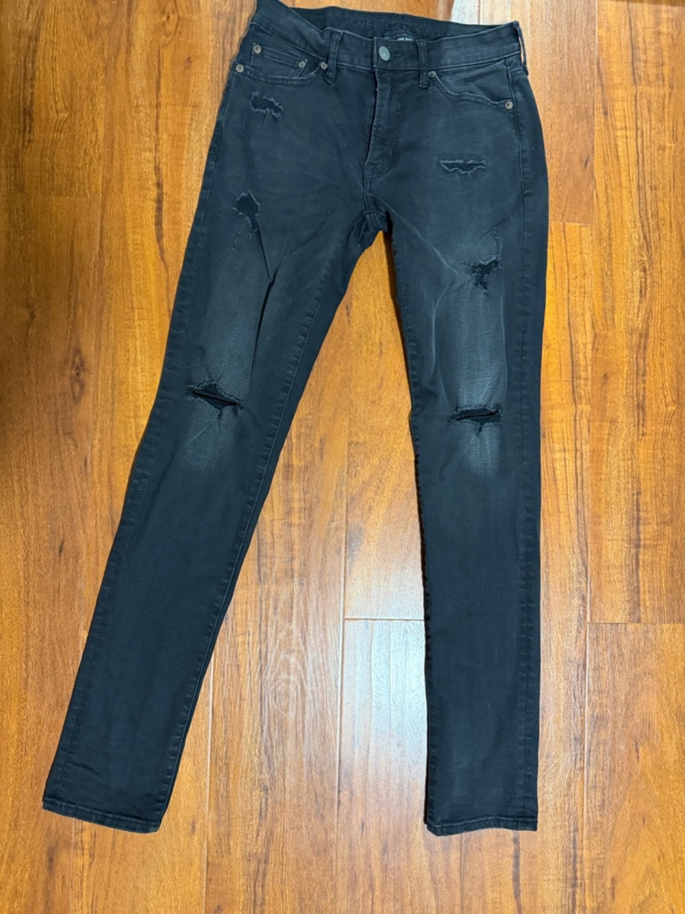 American Eagle Outfitters Black Distressed Straight Leg Jeans